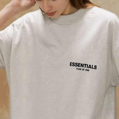 FOG FEAR OF GOD 22 multi-stitched back double row flocking ESSENTIALS letter T-shirt light oatmeal