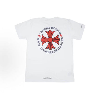 Chrome Hearts Back Red Cross Sanskrit Letters Horse-Shoe T-Shirt - Same Style for Both Men and Women, Couple's Item, White