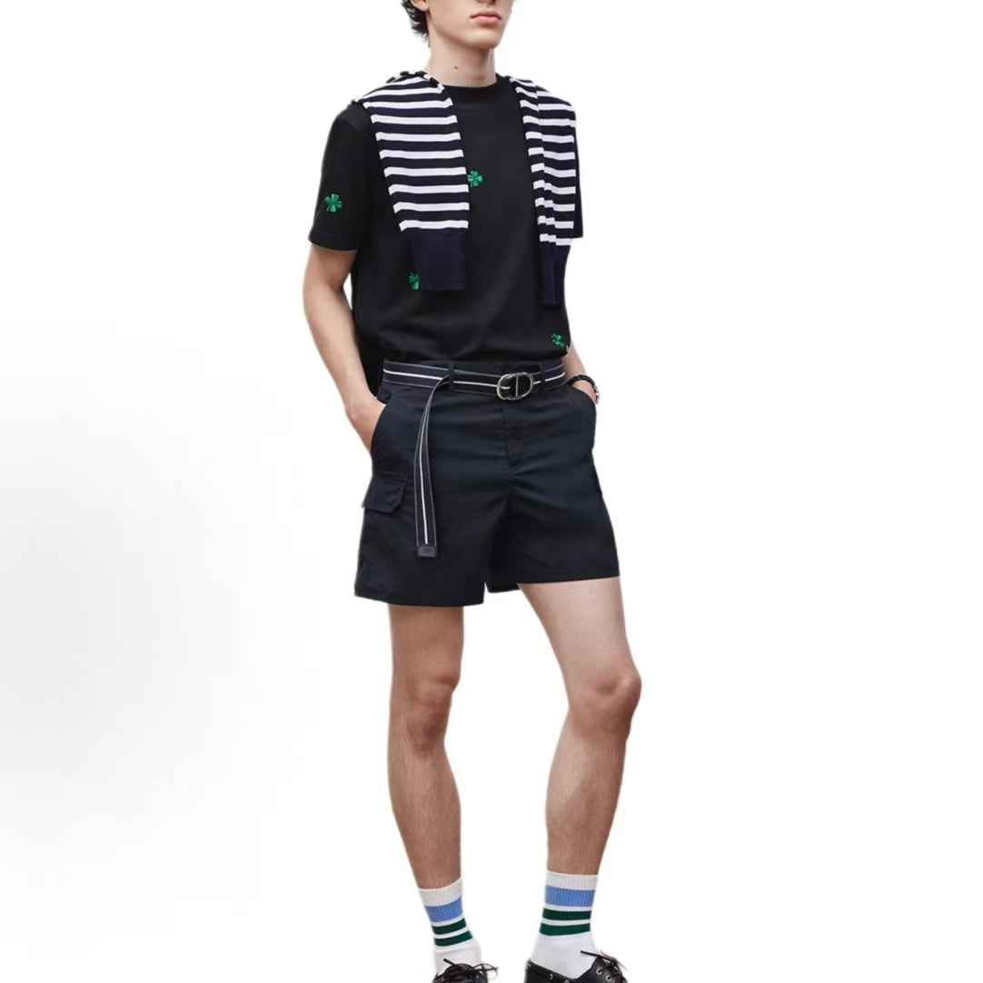 DIOR (Dior) 2026 Fall/Winter Limited Edition Series for Chinese Valentine's Day. Summer. Cotton round-neck T-shirt with four-leaf clover embroidery pattern. Men's style.