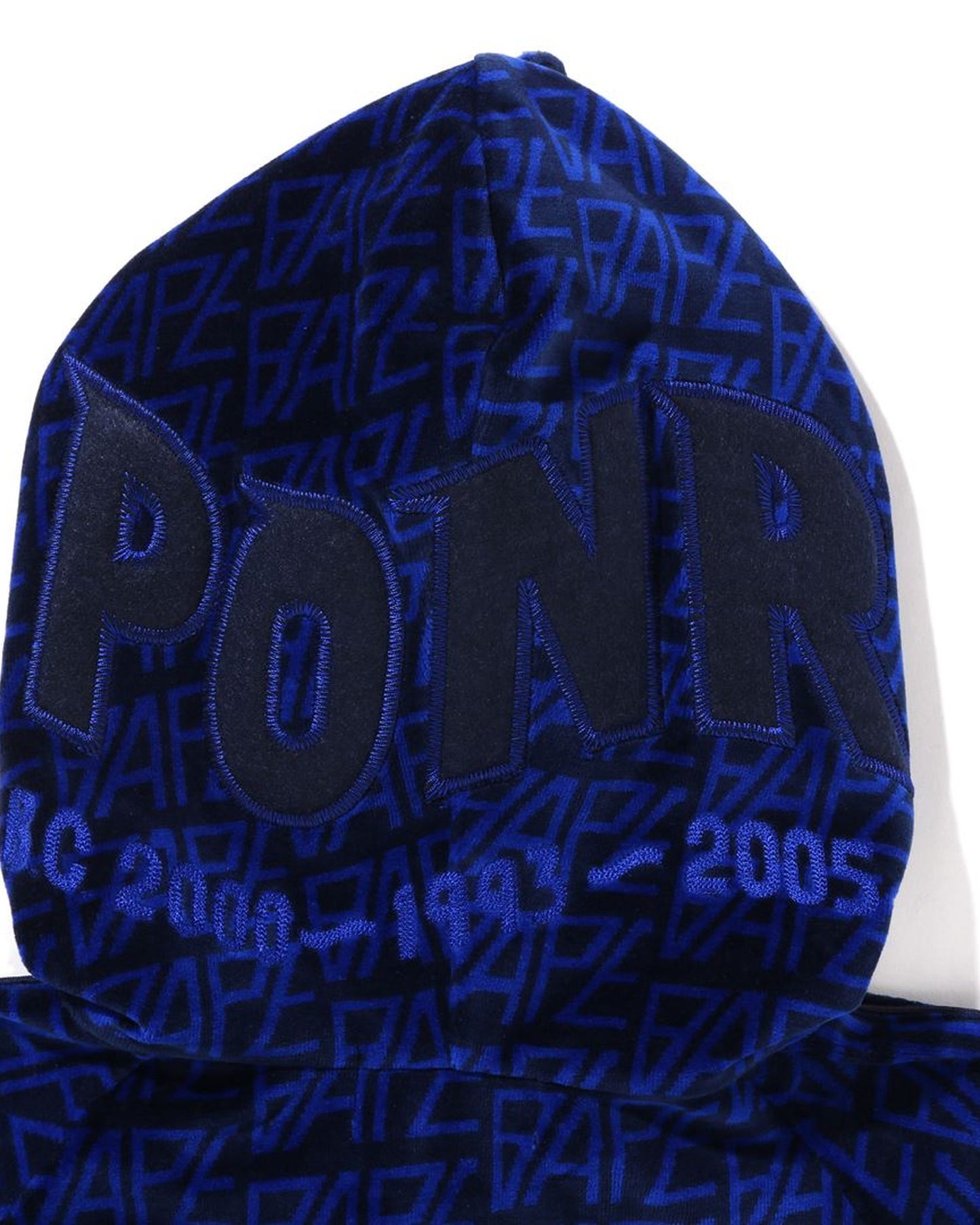 A Bathing Ape Logo Monogram Velour Shark Full Zip Hoodie In Navy Blue