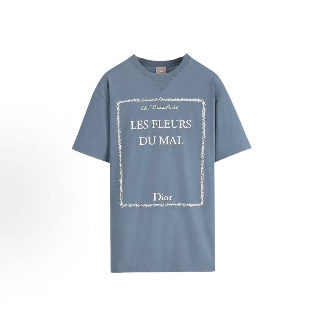 DIOR Dior FW26 Summer BOOK COVER Qixi Festival Limited Edition Collection Cotton Plain Knit Round-neck Pattern Embroidered Loose Short-Sleeved T-Shirt Men's Style