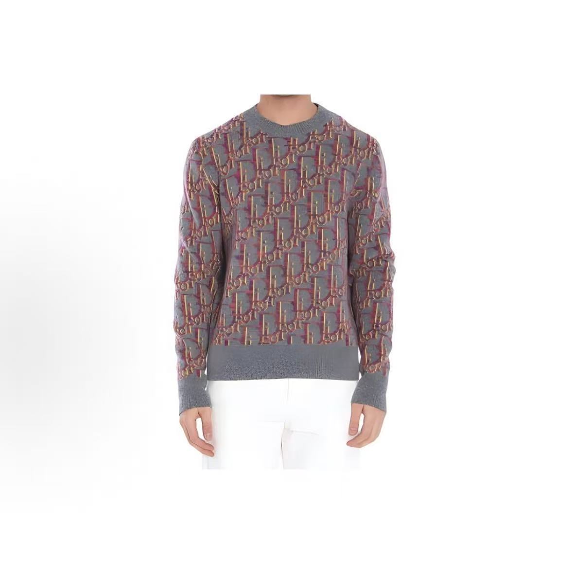 DIOR (Dior) Men's Long Sleeve Round-neck Pullover Sweater in Gray