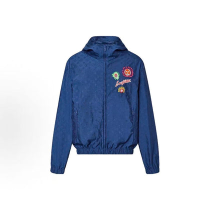 Louis Vuitton × Yayoi Kusama SS23 Men's Blue Windbreaker Jacket with Embroidered All-Over Cartoon Letter Pattern