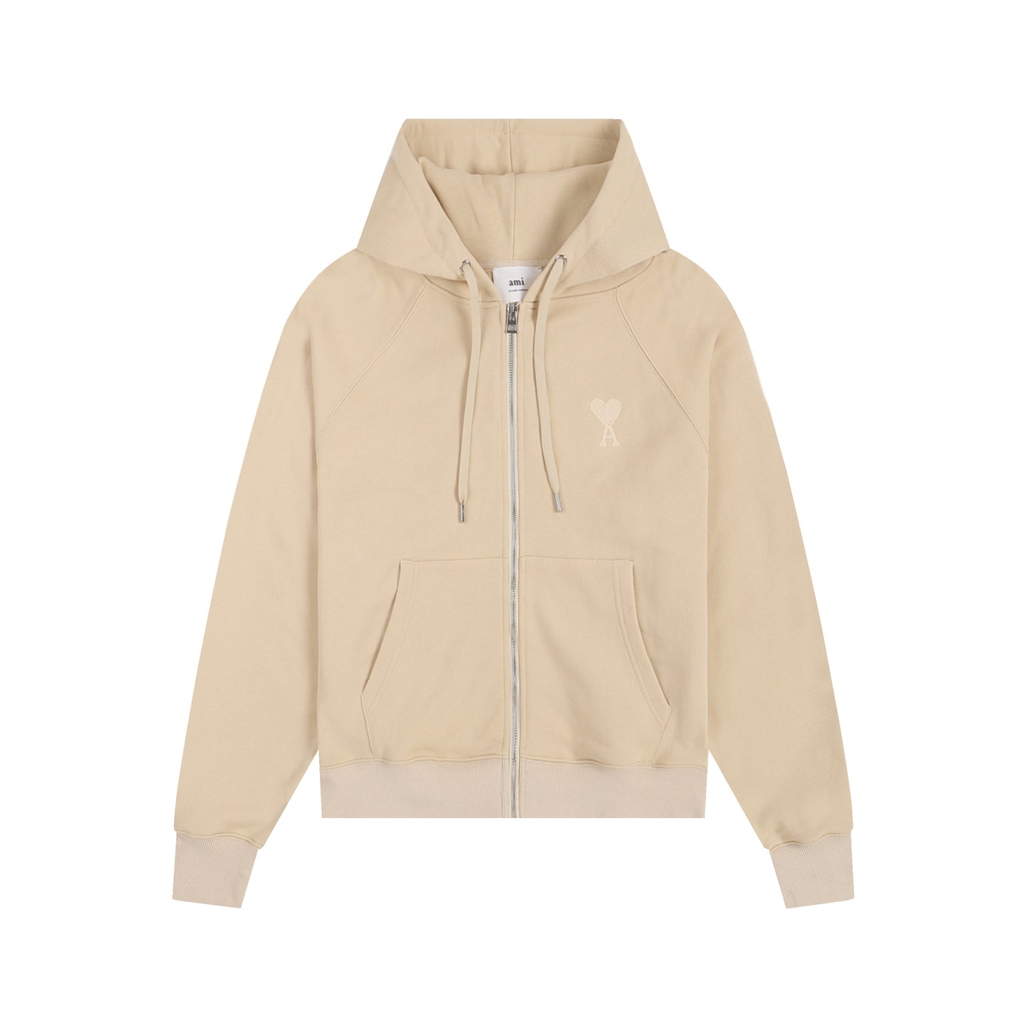 AMI Classic Zipper Logo Hooded Sweater Cream