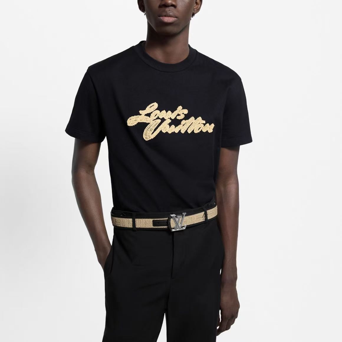 LOUIS VUITTON FW25 Autumn-Winter Men's Collection - Solid Embroidered Short-Sleeved T-Shirt for Men