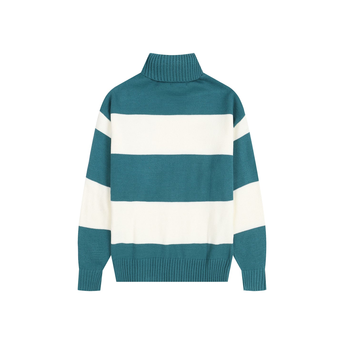 AMI Big Logo Turtleneck Stripe Sweater Cream/Blue