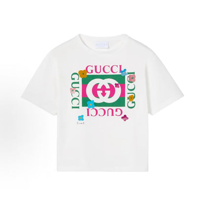 GUCCI T-shirt, Fall 2025 Early Autumn Children's Collection, Printed Cotton Short Sleeve, Children's Size