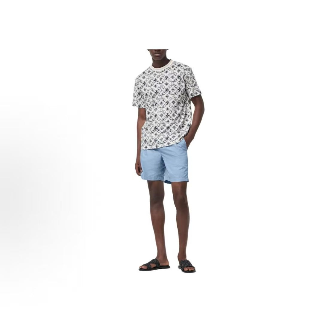 LOUIS VUITTON Logo fully printed casual crew-neck short-sleeved T-shirt for men, in black color.