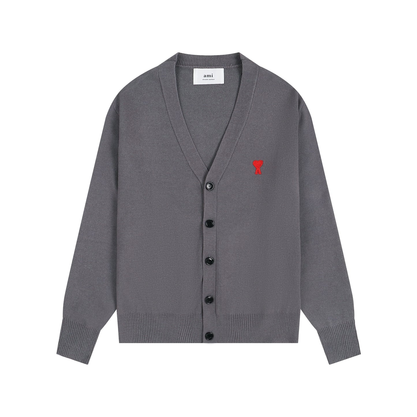 AMI Small Logo V-neck Button Sweater Grey