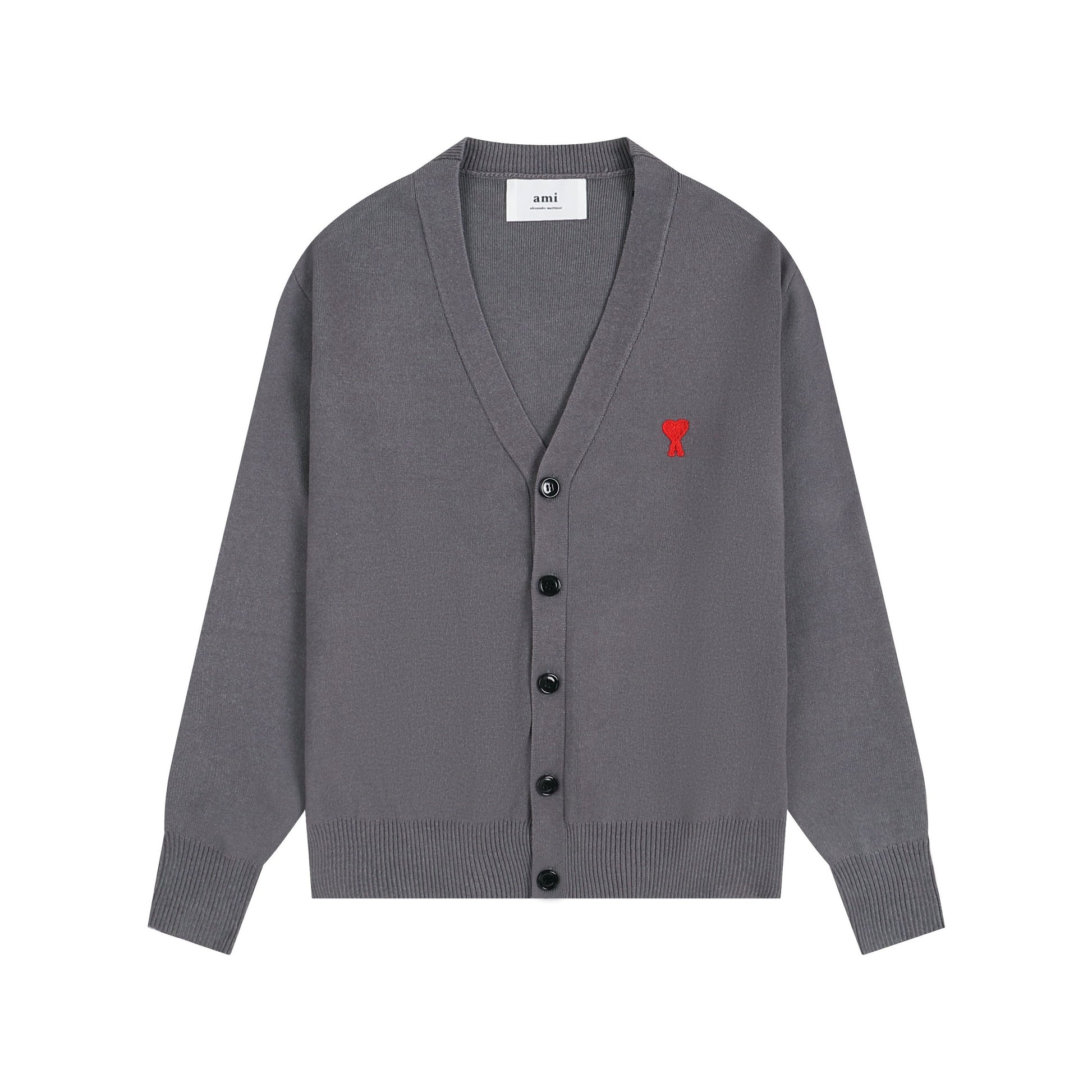 AMI Small Logo V-neck Button Sweater Grey