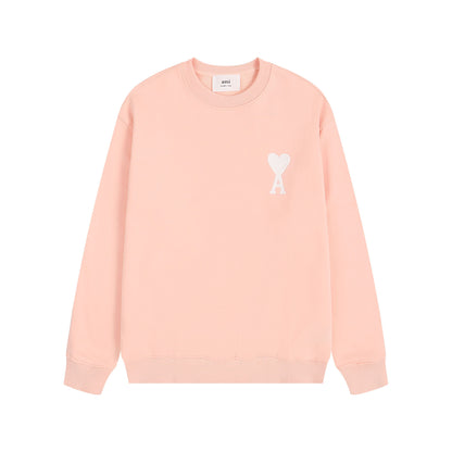 AMI White Heart Logo Hoodie Light Pink