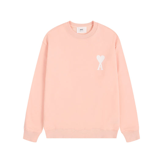 AMI White Heart Logo Hoodie Light Pink