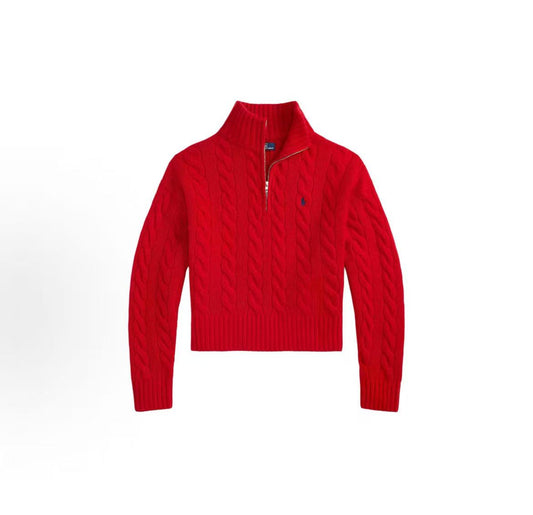 Ralph Lauren Autumn Half-Zip Long-Sleeved Pullover Sweater Standard Fit Women's Red