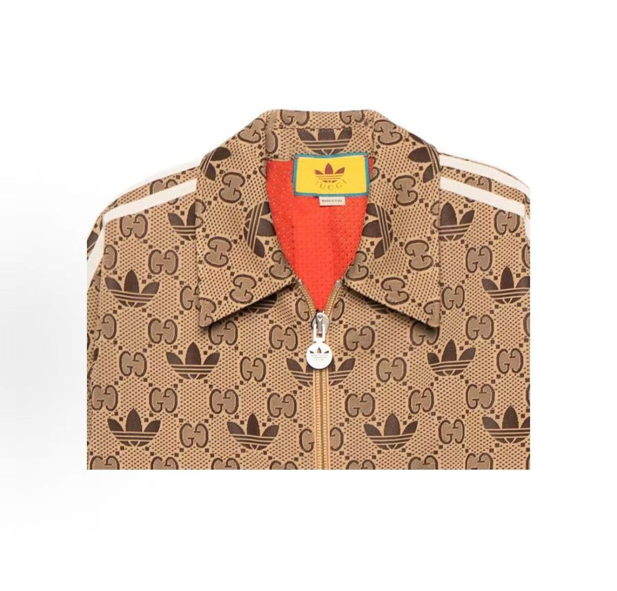 GUCCI x adidas originals x adidas Limited Edition SS23 Logo-printed Collar Long-Sleeved Jacket for Men in Khaki Color