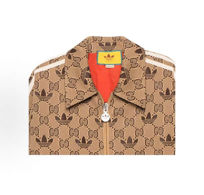 GUCCI x adidas originals x adidas Limited Edition SS23 Logo-printed Collar Long-Sleeved Jacket for Men in Khaki Color