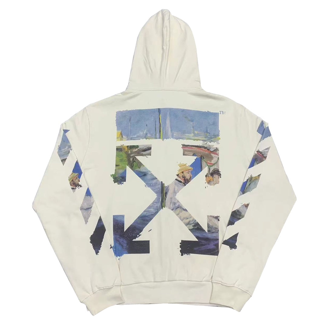 Off-White oil painting arrow zipper hooded cardigan sweatshirt beige