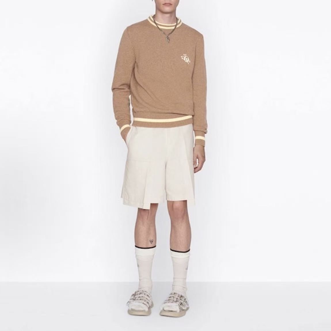 DIOR Men's SS23 Jacquard Embroidered Round-Neck Long-Sleeve Sweater