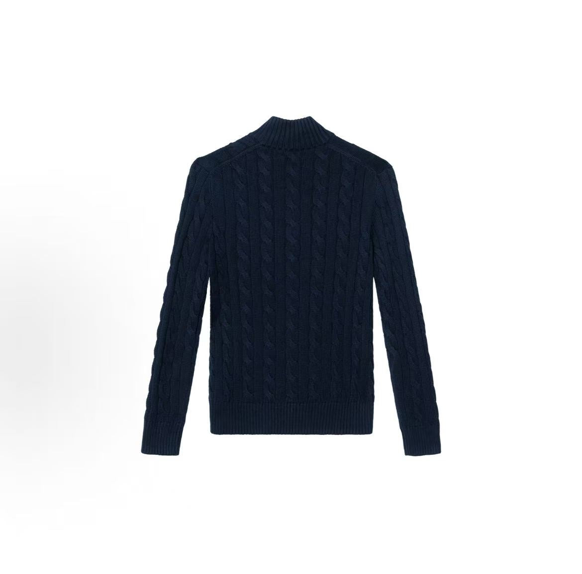 Ralph Lauren SS22 Solid-color Casual Micro-embroidered Half-Zip Knit Shirt, Wavy Hair, Men's Style, Hunter Navy Blue