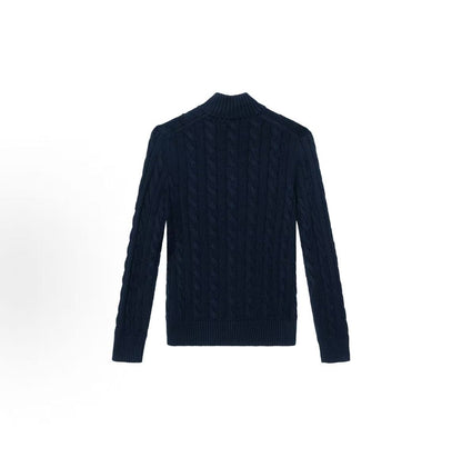 Ralph Lauren SS22 Solid-color Casual Micro-embroidered Half-Zip Knit Shirt, Wavy Hair, Men's Style, Hunter Navy Blue