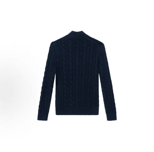 Ralph Lauren SS22 Solid-color Casual Micro-embroidered Half-Zip Knit Shirt, Wavy Hair, Men's Style, Hunter Navy Blue