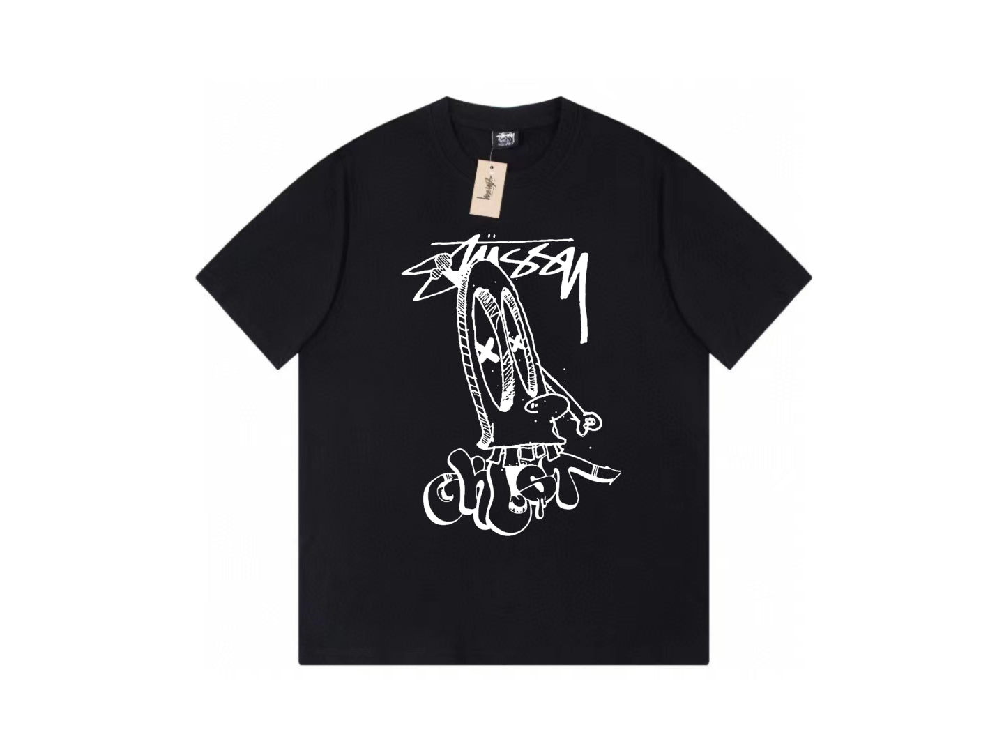 STUSSY CARTOON LOGO PRINT TEE BLACK