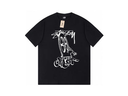 STUSSY CARTOON LOGO PRINT TEE BLACK