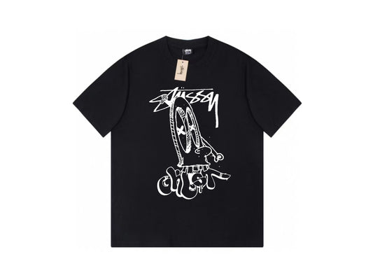 STUSSY CARTOON LOGO PRINT TEE BLACK