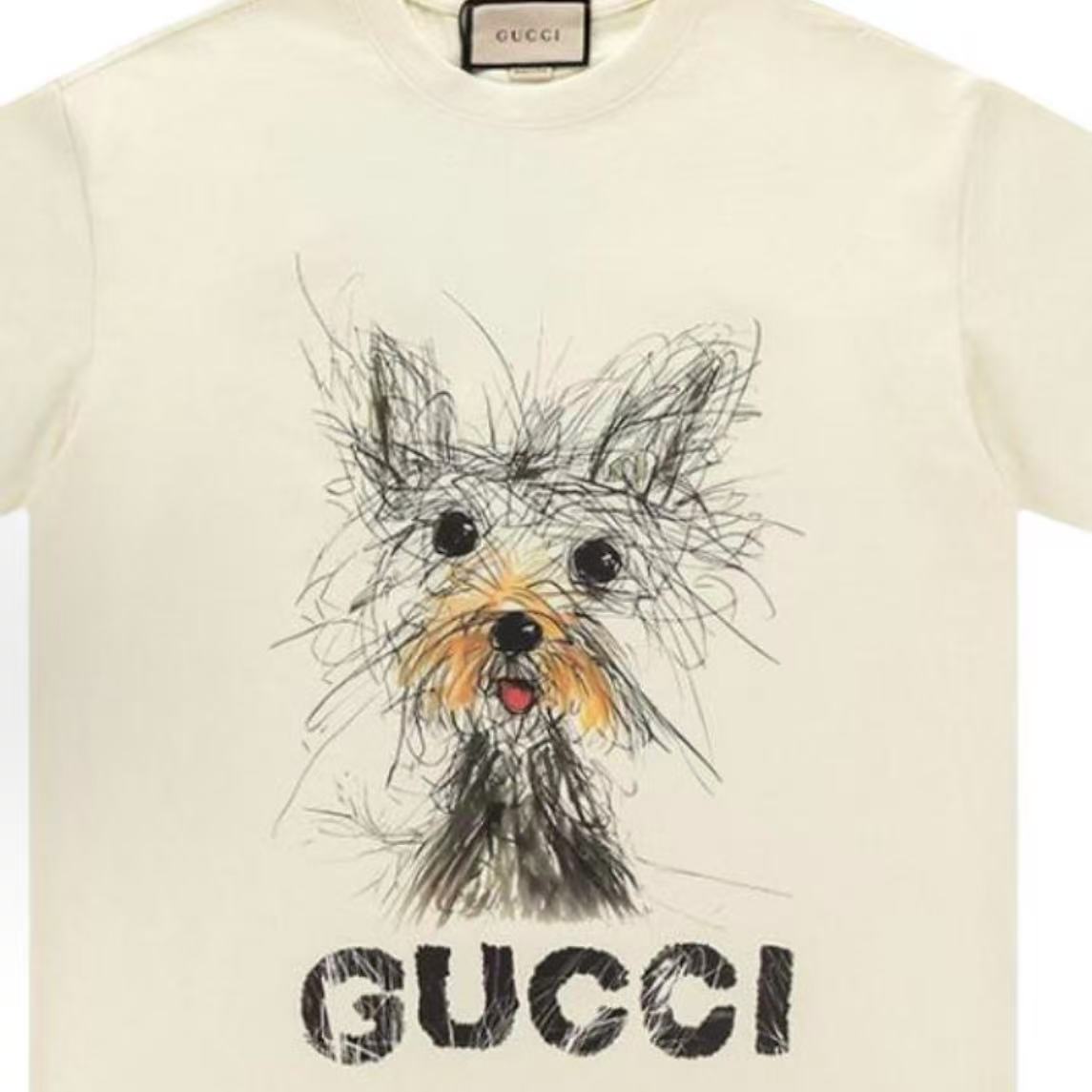 GUCCI 2025 Spring Collection Casual Dog Print Short-Sleeved Round-Neck T-Shirt (For Both Men and Women)