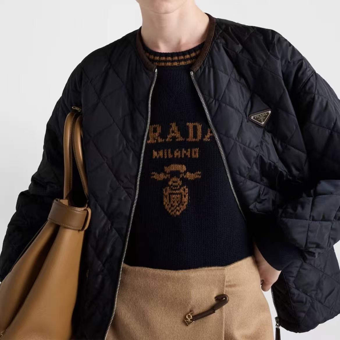 PRADA - Pullover Wool Round-neck Letter Print Long-Sleeve Cashmere Shirt - Women's - Midnight Blue