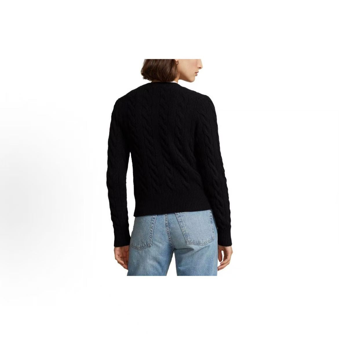 Ralph Lauren Solid-color Logo Embroidered Single-Button Long-Sleeved Sweater Standard Fit Women's Style