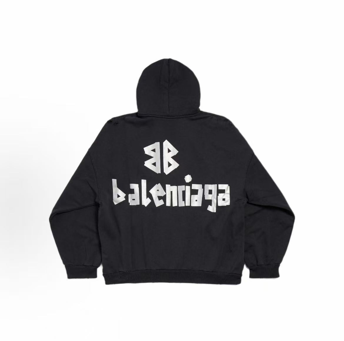 Balenciaga FW23 Hooded Logo Long-Sleeve Sweater - Regular Fit - Same Style for Both Men and Women - Black