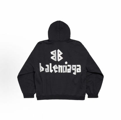 Balenciaga FW23 Hooded Logo Long-Sleeve Sweater - Regular Fit - Same Style for Both Men and Women - Black