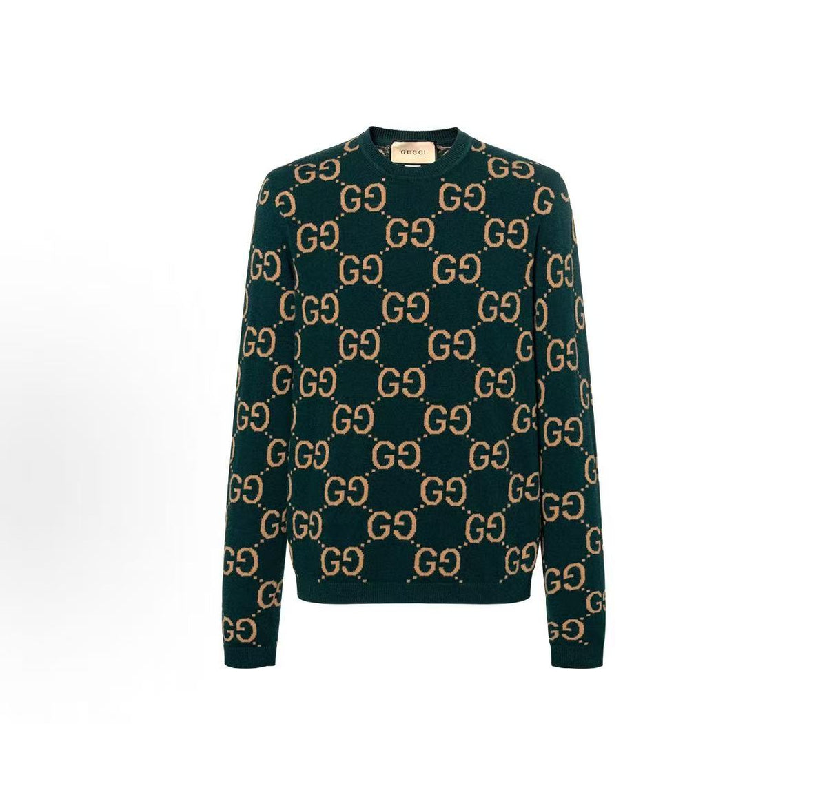 GUCCI GG Lettered Jacquard Round-neck Pullover Long-sleeved Sweater for Men in Green