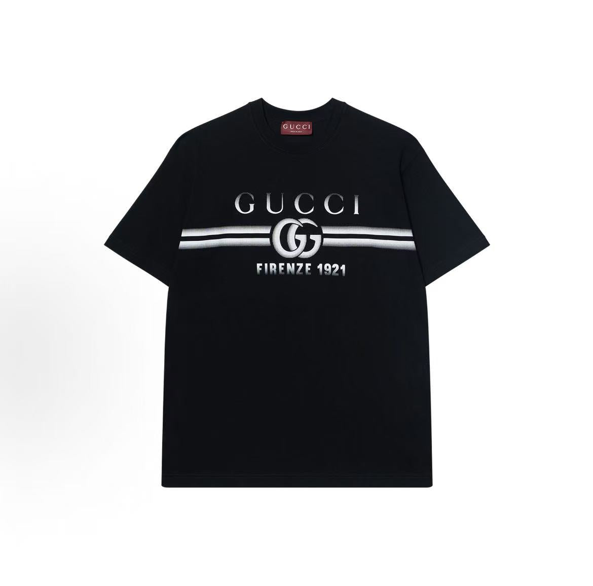 GUCCI Gucci Lido Logo Lettered Stripe Printed Round Neck Short-Sleeved T-Shirt for Men