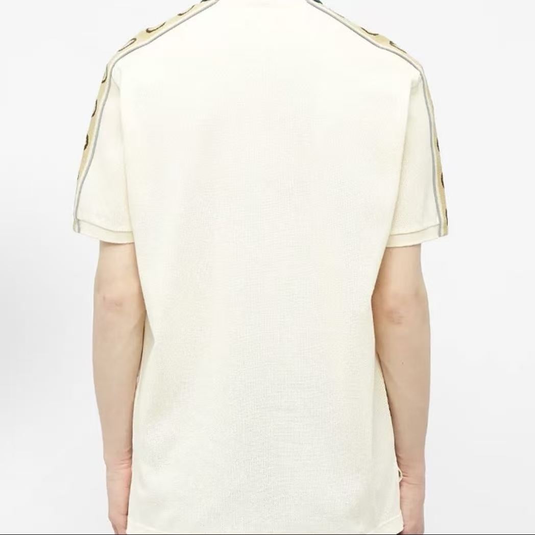 GUCCI Polo shirt with logo pattern, short sleeves, crew neck, men's style, ivory white