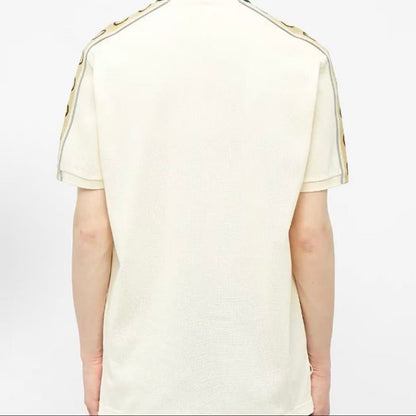 GUCCI Polo shirt with logo pattern, short sleeves, crew neck, men's style, ivory white