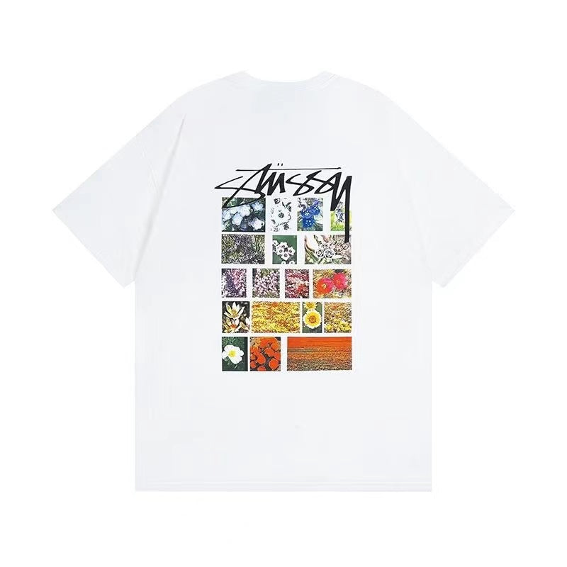 STUSSY Flower Grid Pigment Dyed Tee In White