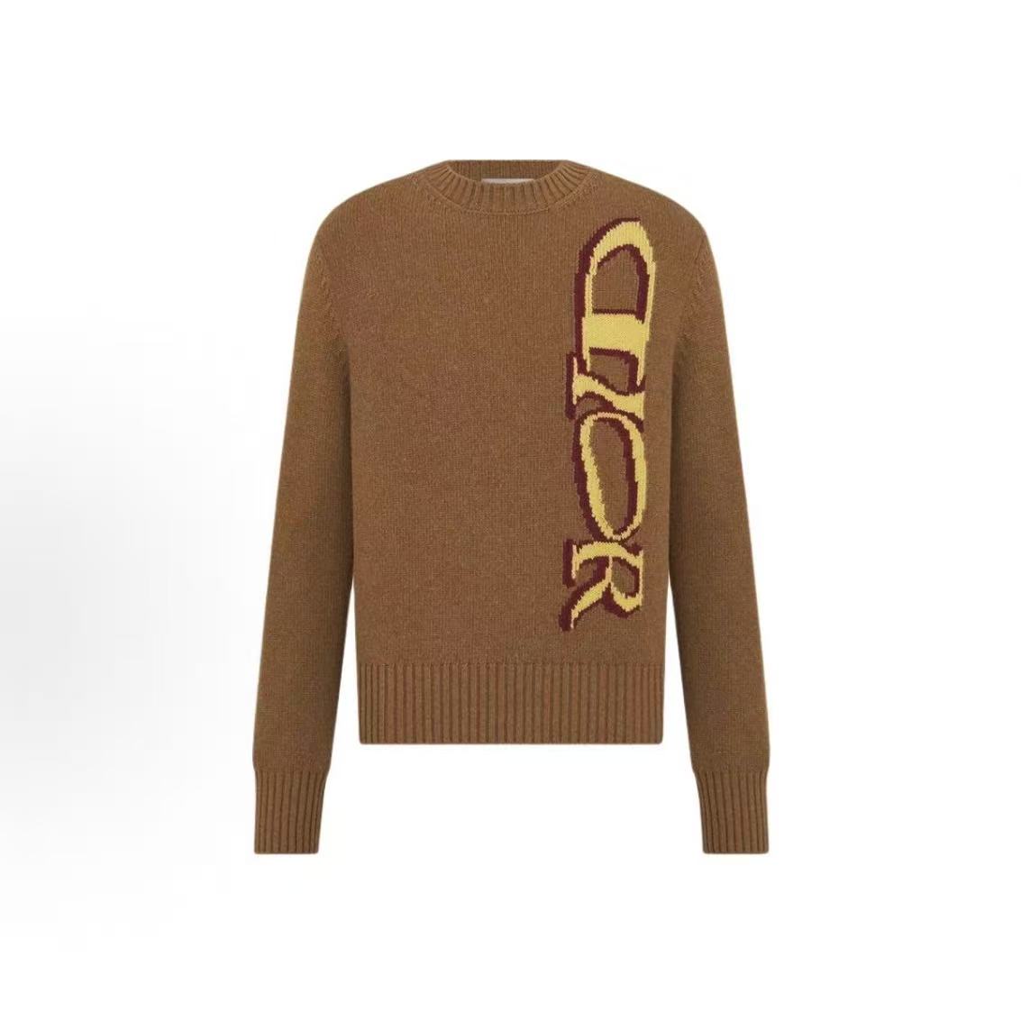DIOR DIOR AND LEWIS HAMILTON Limited Collection Logo Letter Embroidery Round-neck Long-sleeved Sweater for Men Brown