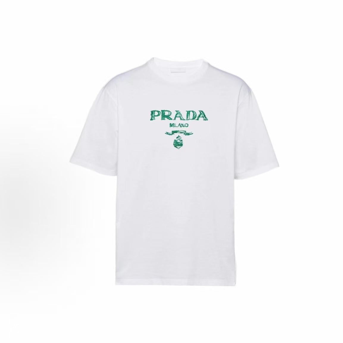 PRADA SS22 Letter Logo Embroidered Round-neck Short-sleeved Loose T-shirt for Men - White