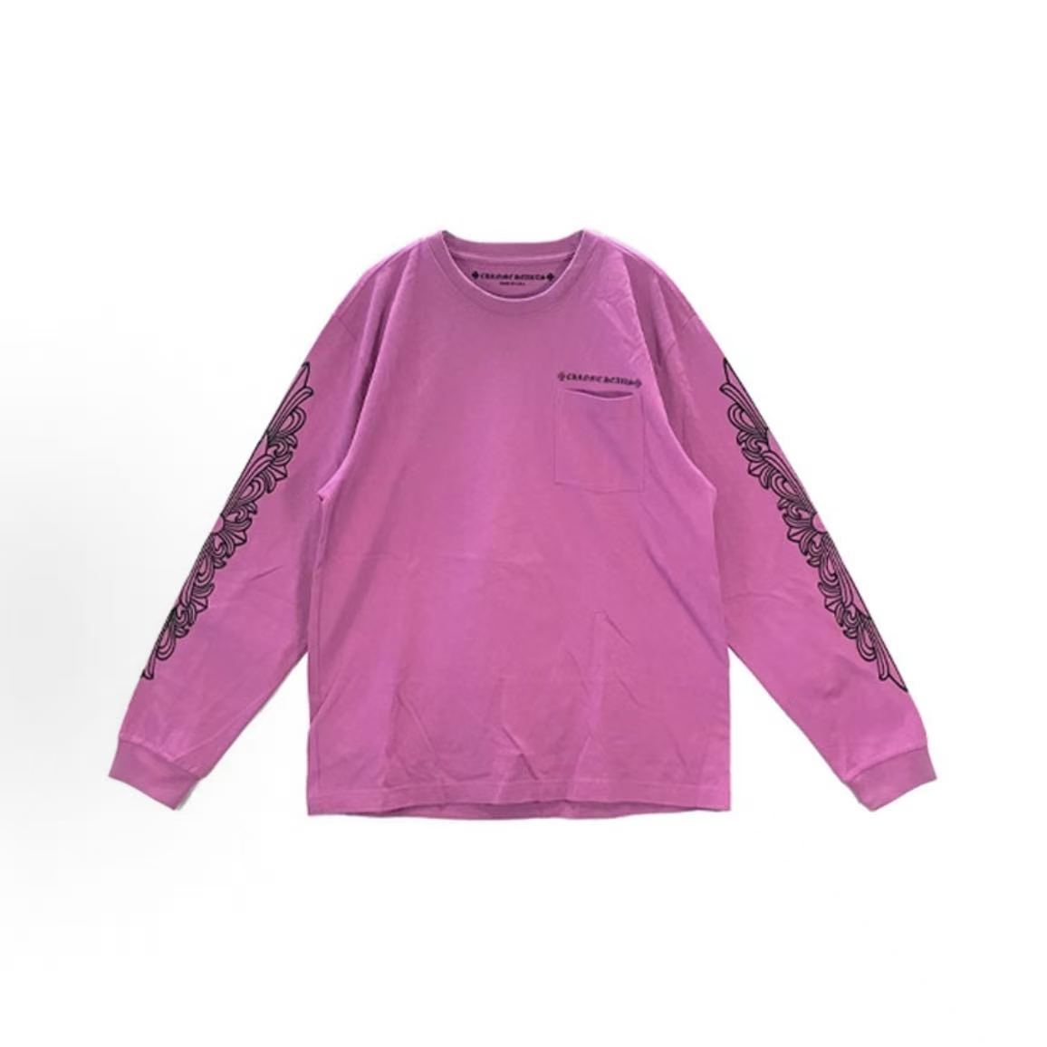 Chrome Hearts Crocin Matty Boy series Logo T-shirt with spider web graffiti on the front. Long-sleeved. Available in both men's and women's sizes. Pink color.