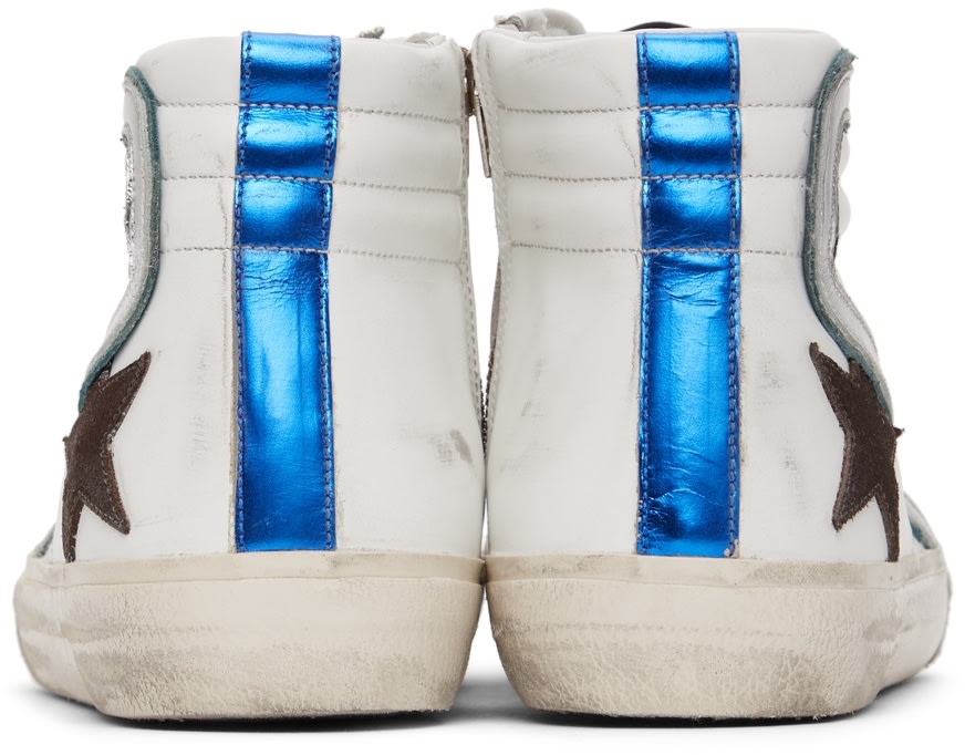 حذاء GOLDEN GOOSE رياضي كلاسيكي عالي الرقبة من الجلد الأبيض والشمواه طراز Slide