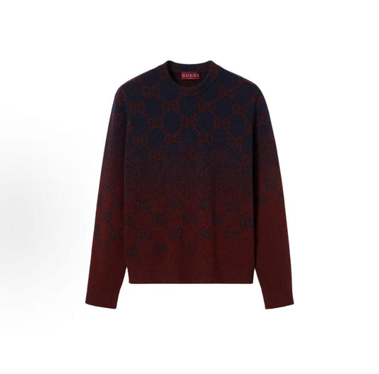 GUCCI Gucci Regular Fit Ribbed Sweater for Men - Burgundy Color