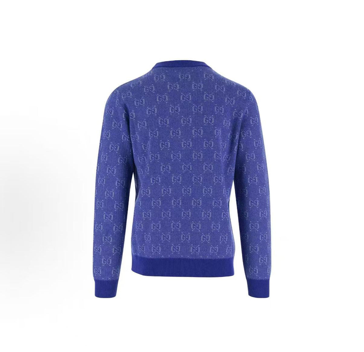 GUCCI 2023 Spring Collection Double G Embroidered Plaid Pullover Sweater - Men's Style - Blue