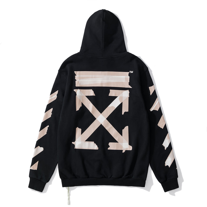 Off-White arrow zebra crossing print zipper hooded sweater beige/black