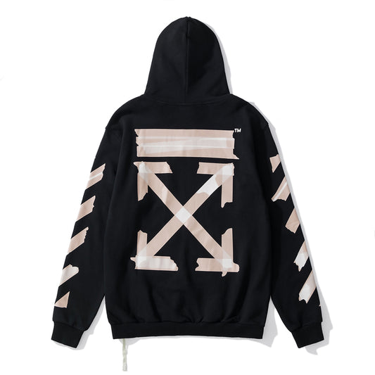 Off-White arrow zebra crossing print zipper hooded sweater beige/black