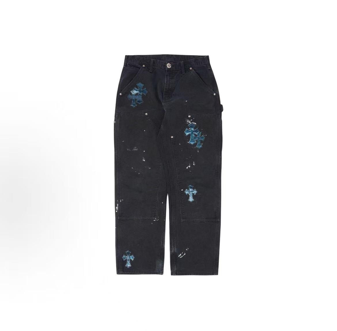 Chrome Hearts Croghan Button Belt Loop Cross-Panel Long Pants for Men and Women (Workwear Style)