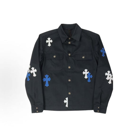Chrome Hearts cotton cross stitch long sleeved shirt for men