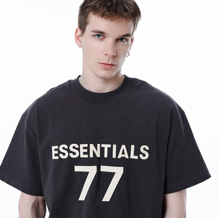 FOG Fear of God 23 Reunion Line 77 Velvet Short -sleeved ESSENTIALS casual T -shirt Black