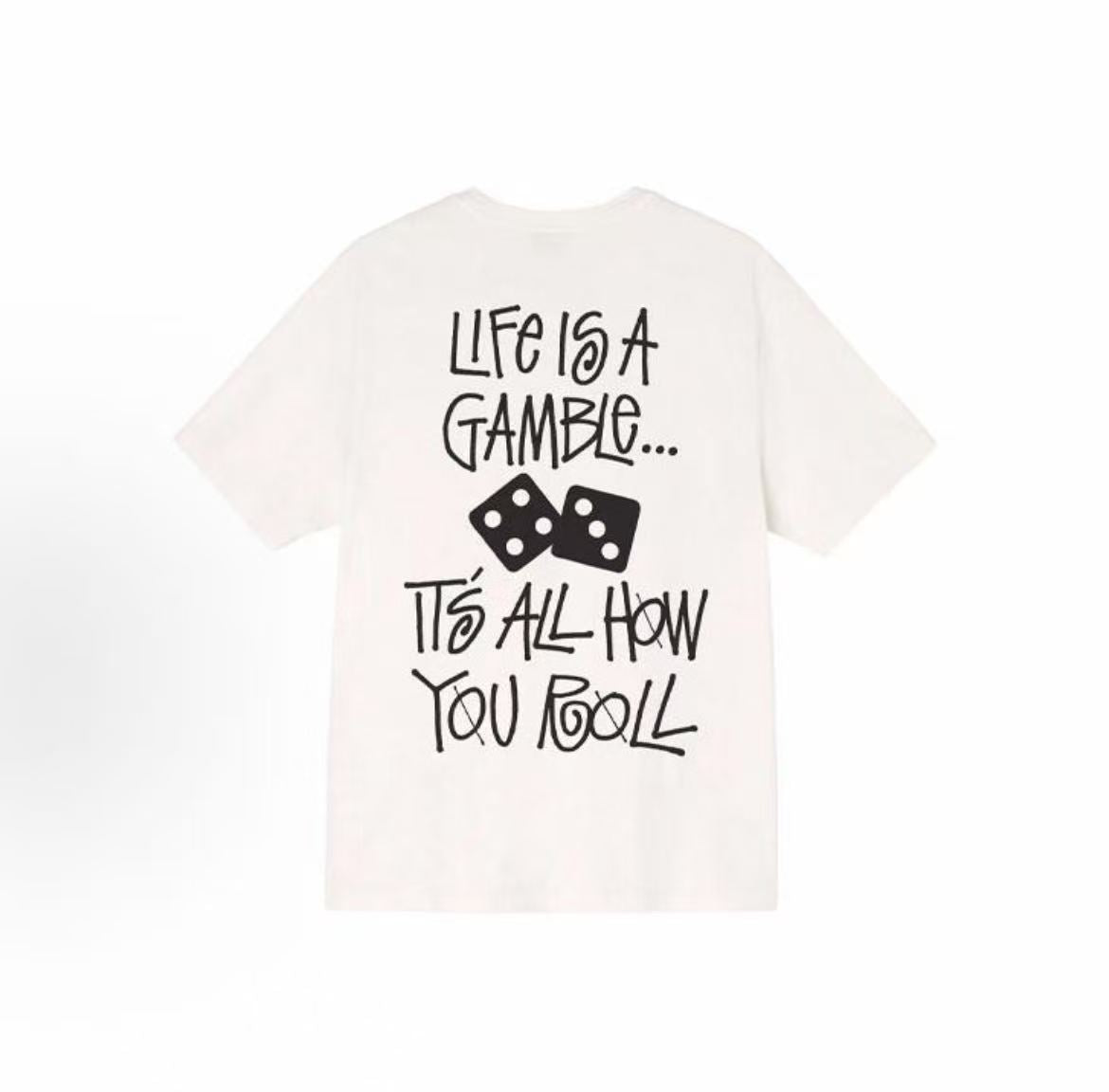 Stussy Life Is A Gamble Pigment Dyed Tee - Letter Print Round-neck Short-Sleeve American Retro T-Shirt (For Both Men and Women)