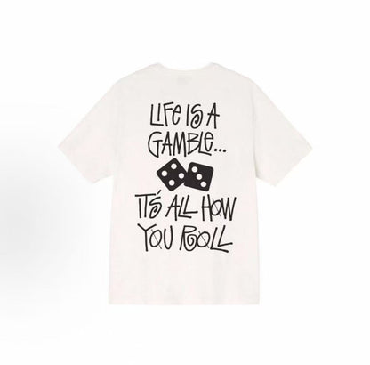 Stussy Life Is A Gamble Pigment Dyed Tee - Letter Print Round-neck Short-Sleeve American Retro T-Shirt (For Both Men and Women)